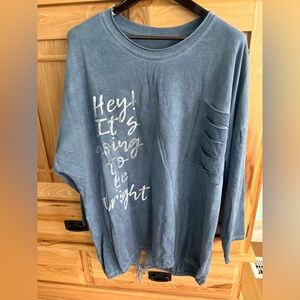 Casual Blue Graphic Long Sleeve Top